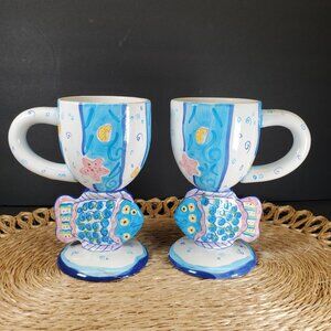 Tropical Fish Hand Painted Tall Tumbler Mug Set | Bella Casa by Ganz Coastal Bea